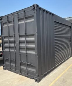 20ft New Shipping Container with 12ft Side Roller Door – Matte Black Storage Container