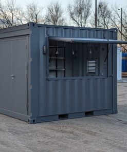 10ft New Pop-Up Container Café Kiosk with Serving Hatch & Shelving – Food & Beverage Container