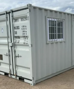 9ft New Container Office with Side Personnel Door & Security Window – Portable Site Office, Grey